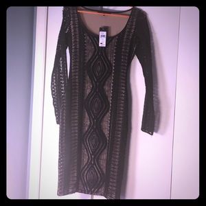 BCBGMax Azria body con/mesh overlay dress.